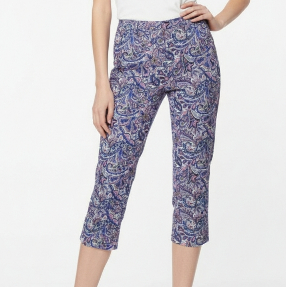 Isaac Mizrahi Live Purple Pink Floral Paisley Pants Hippie Retro Boho Crop 20W